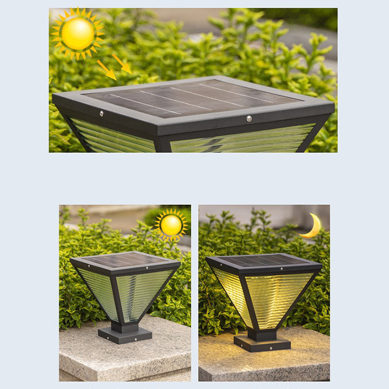 Modern Minimalist Solar Waterproof Square Prismatic Stainless Steel Glass LED Outdoor Light For Patio | Bowlift