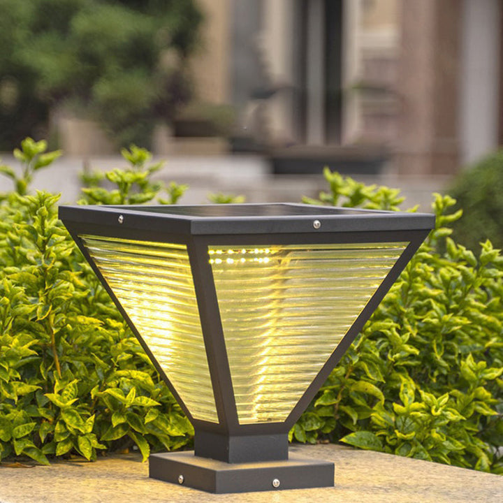 Modern Minimalist Solar Waterproof Square Prismatic Stainless Steel Glass LED Outdoor Light For Patio | Bowlift