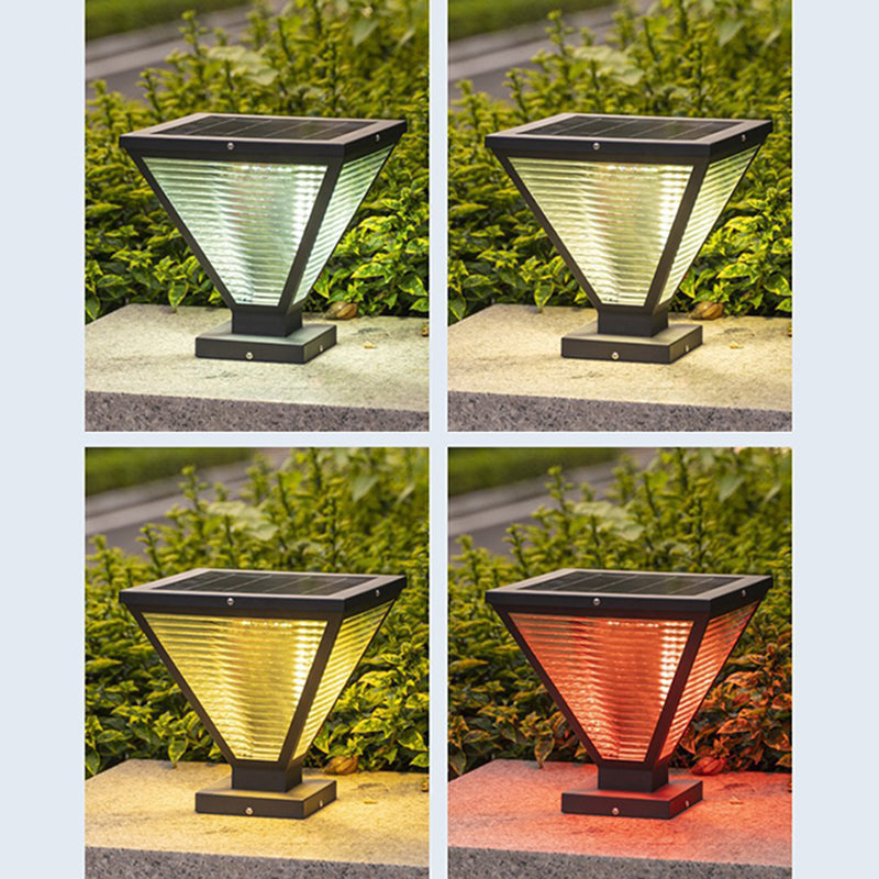 Modern Minimalist Solar Waterproof Square Prismatic Stainless Steel Glass LED Outdoor Light For Patio | Bowlift