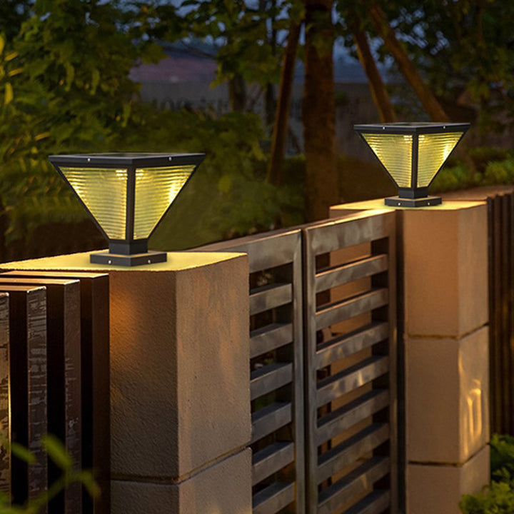 Modern Minimalist Solar Waterproof Square Prismatic Stainless Steel Glass LED Outdoor Light For Patio | Bowlift