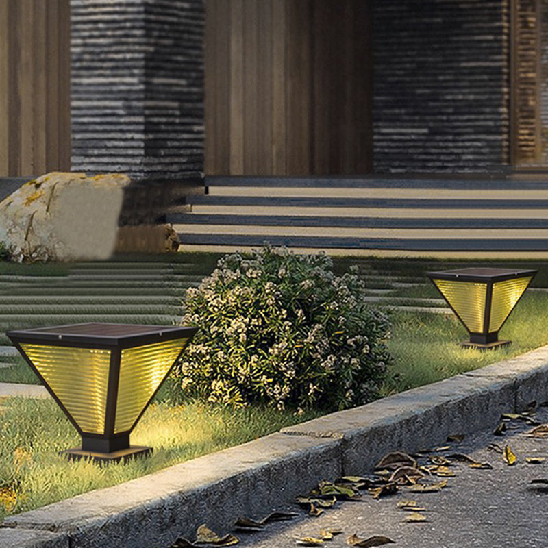 Modern Minimalist Solar Waterproof Square Prismatic Stainless Steel Glass LED Outdoor Light For Patio | Bowlift
