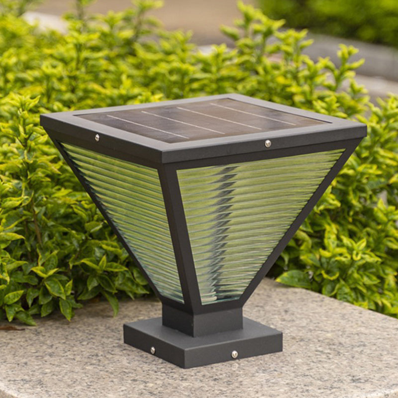 Modern Minimalist Solar Waterproof Square Prismatic Stainless Steel Glass LED Outdoor Light For Patio | Bowlift