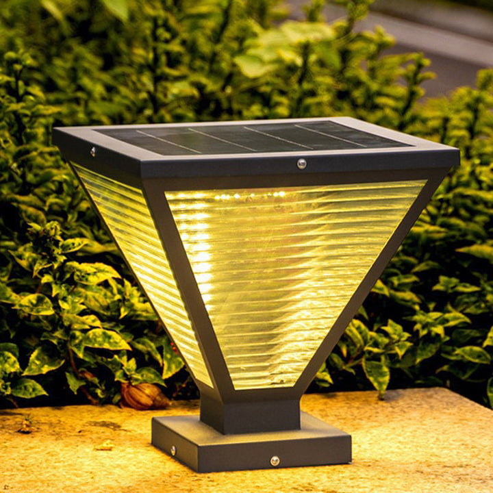 Modern Minimalist Solar Waterproof Square Prismatic Stainless Steel Glass LED Outdoor Light For Patio | Bowlift