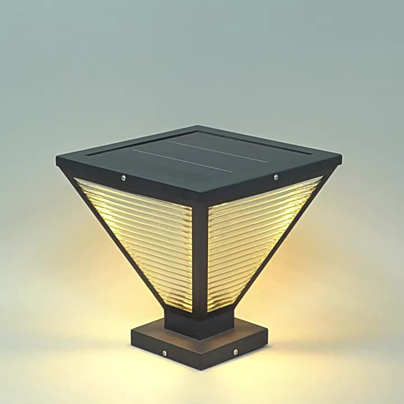 Modern Minimalist Solar Waterproof Square Prismatic Stainless Steel Glass LED Outdoor Light For Patio | Bowlift
