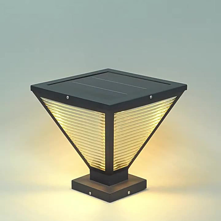 Modern Minimalist Solar Waterproof Square Prismatic Stainless Steel Glass LED Outdoor Light For Patio | Bowlift