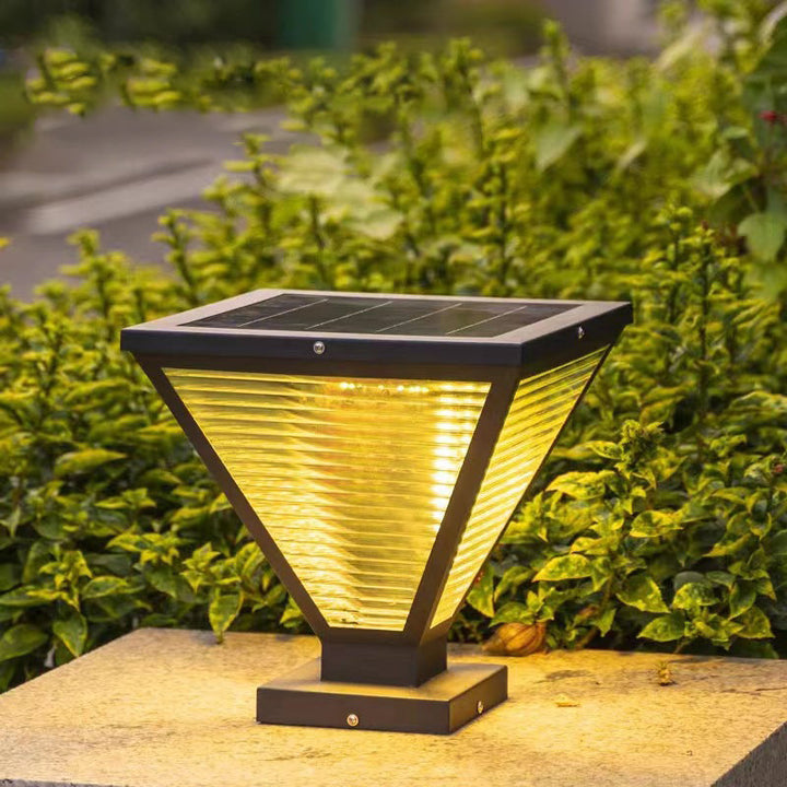 Modern Minimalist Solar Waterproof Square Prismatic Stainless Steel Glass LED Outdoor Light For Patio | Bowlift