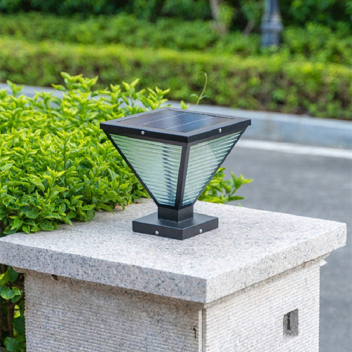 Modern Minimalist Solar Waterproof Square Prismatic Stainless Steel Glass LED Outdoor Light For Patio | Bowlift