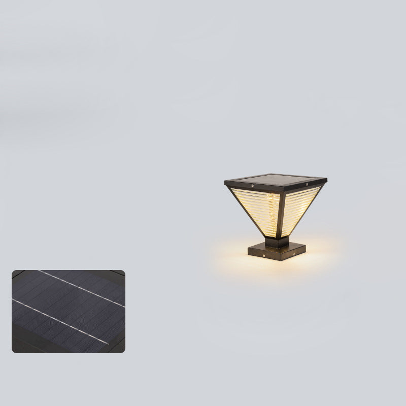 Modern Minimalist Solar Waterproof Square Prismatic Stainless Steel Glass LED Outdoor Light For Patio | Bowlift