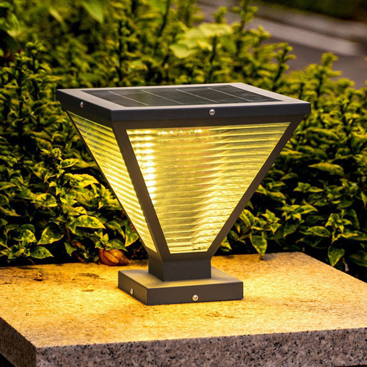 Modern Minimalist Solar Waterproof Square Prismatic Stainless Steel Glass LED Outdoor Light For Patio | Bowlift
