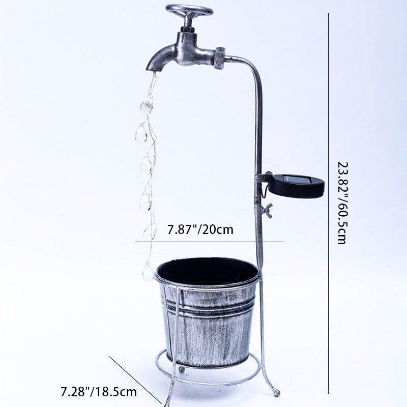 Modern Art Deco Solar Faucet Water Drops Flowing Water Planter Shape Iron LED Outdoor Light For Garden | Bowlift