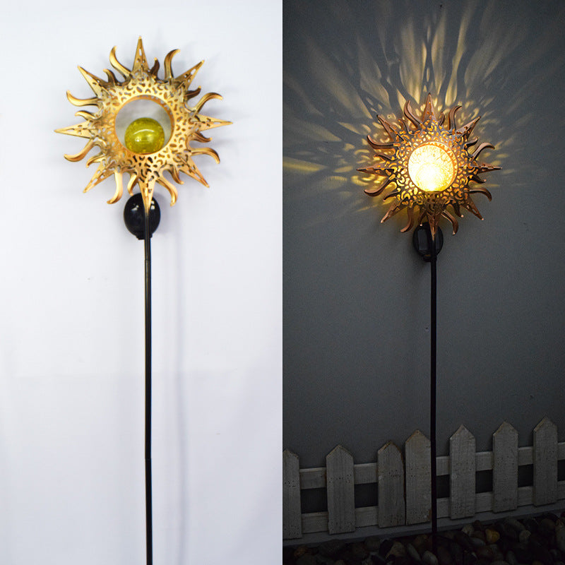 Modern Art Deco Solar Waterproof Ground Plug Star Sun Moon Iron Glass LED Outdoor Light For Garden | Bowlift