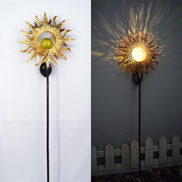 Modern Art Deco Solar Waterproof Ground Plug Star Sun Moon Iron Glass LED Outdoor Light For Garden | Bowlift