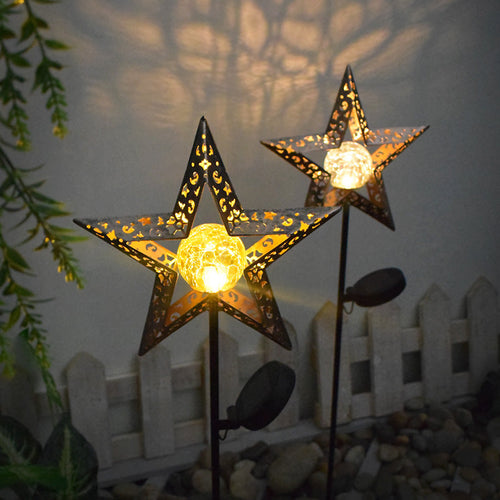 Modern Art Deco Solar Waterproof Ground Plug Star Sun Moon Iron Glass LED Outdoor Light For Garden | Bowlift