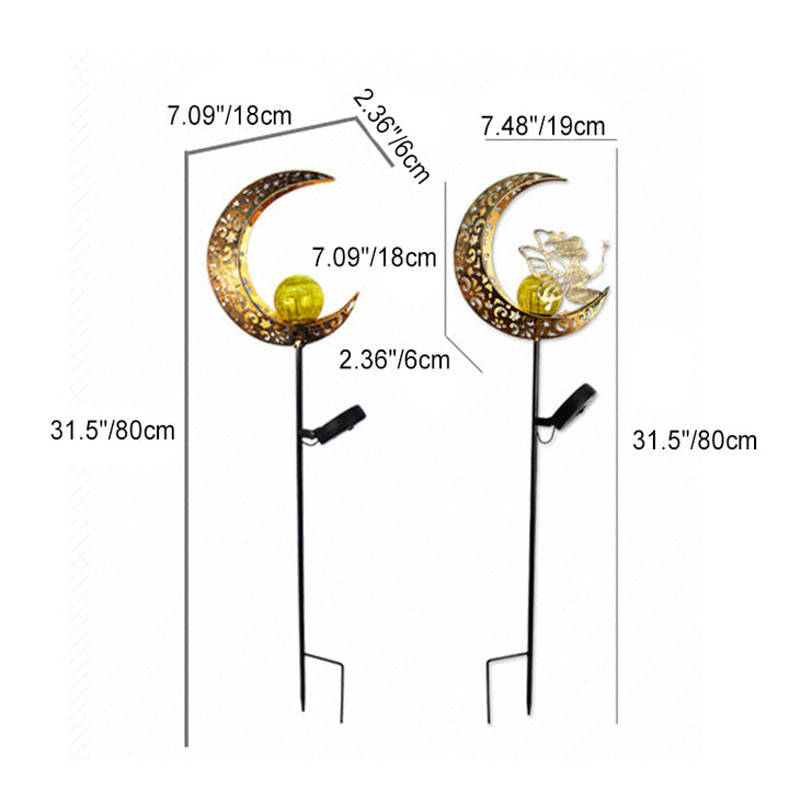Modern Art Deco Solar Waterproof Ground Plug Star Sun Moon Iron Glass LED Outdoor Light For Garden | Bowlift