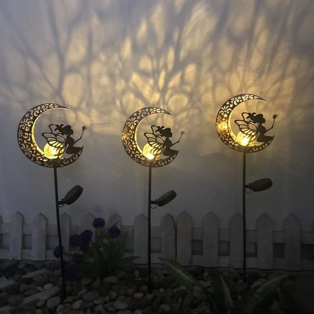 Modern Art Deco Solar Waterproof Ground Plug Star Sun Moon Iron Glass LED Outdoor Light For Garden | Bowlift