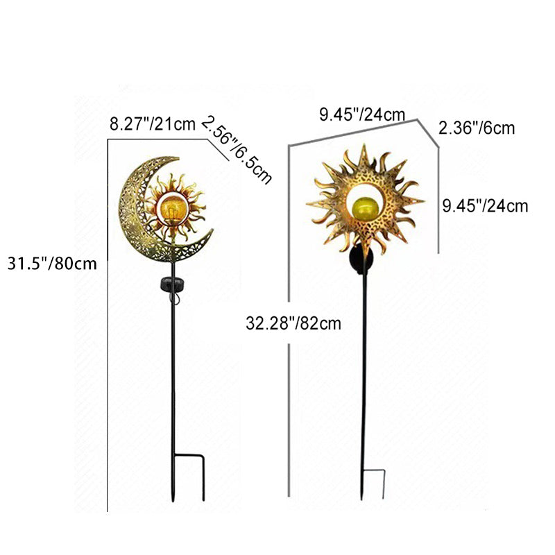 Modern Art Deco Solar Waterproof Ground Plug Star Sun Moon Iron Glass LED Outdoor Light For Garden | Bowlift
