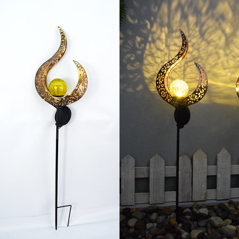 Modern Art Deco Solar Waterproof Ground Plug Star Sun Moon Iron Glass LED Outdoor Light For Garden | Bowlift