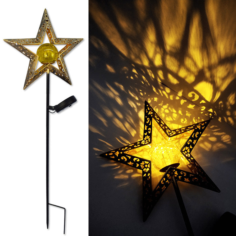 Modern Art Deco Solar Waterproof Ground Plug Star Sun Moon Iron Glass LED Outdoor Light For Garden | Bowlift