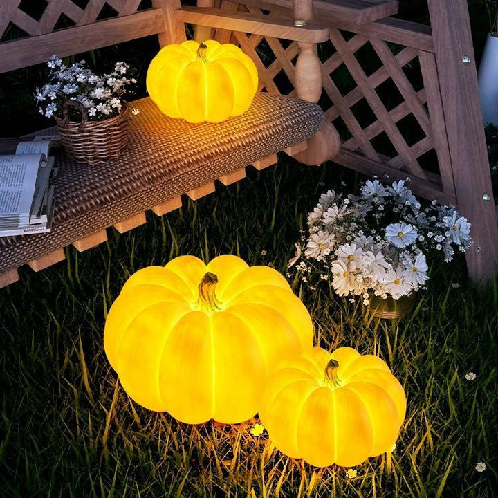 Modern Art Deco Solar Waterproof Pumpkin Round Resin LED Outdoor Light For Garden | Bowlift