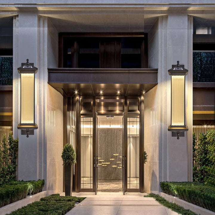 Traditional Chinese Waterproof Rectangular Glass Metal 1-Light Wall Sconce Lamp For Outdoor Patio | Bowlift