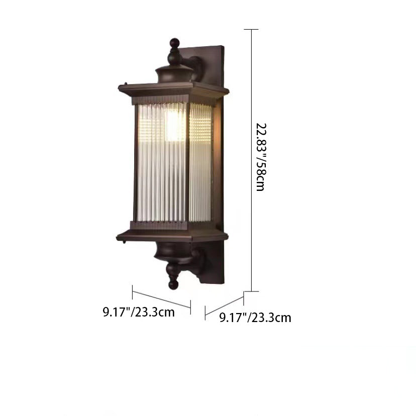 Traditional Chinese Waterproof Rectangular Glass Metal 1-Light Wall Sconce Lamp For Outdoor Patio | Bowlift