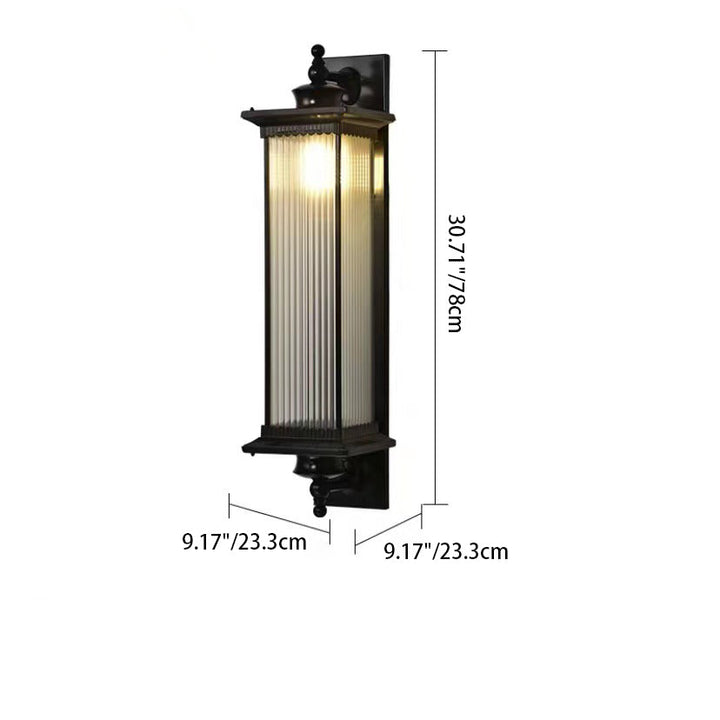 Traditional Chinese Waterproof Rectangular Glass Metal 1-Light Wall Sconce Lamp For Outdoor Patio | Bowlift