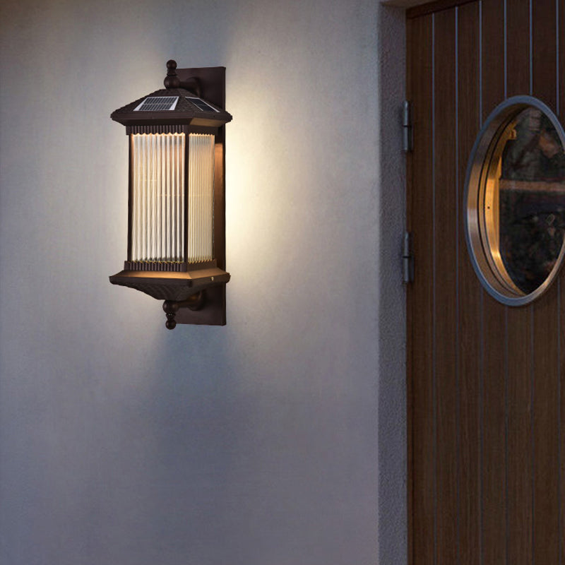 Traditional Chinese Waterproof Rectangular Glass Metal 1-Light Wall Sconce Lamp For Outdoor Patio | Bowlift