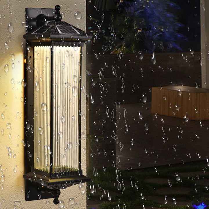 Traditional Chinese Waterproof Rectangular Glass Metal 1-Light Wall Sconce Lamp For Outdoor Patio | Bowlift