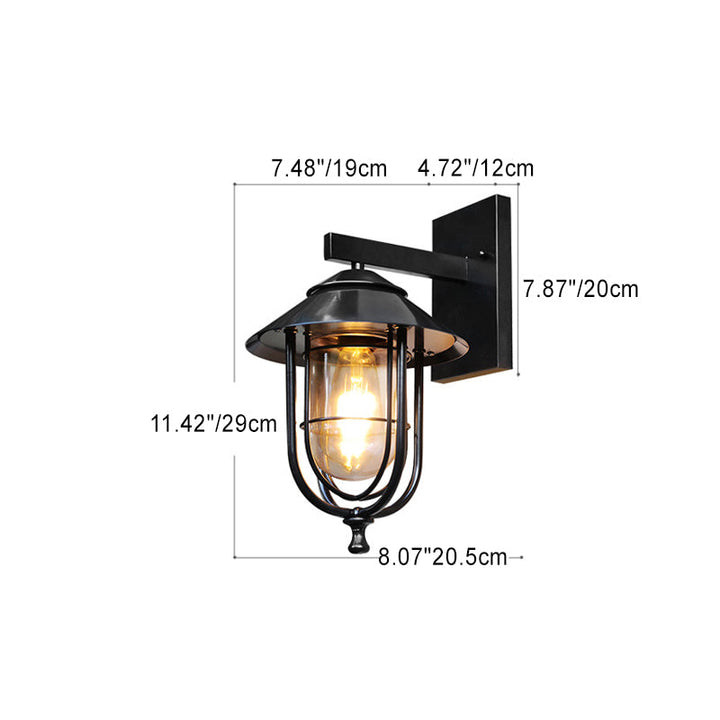 Traditional Vintage Birdcage Iron Glass 1-Light Wall Sconce Lamp For Outdoor Patio | Bowlift