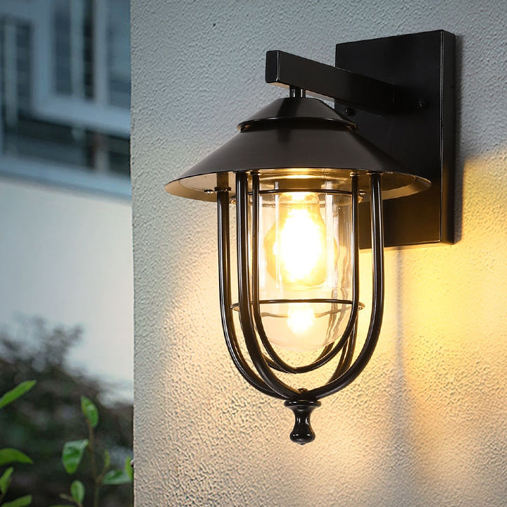 Traditional Vintage Birdcage Iron Glass 1-Light Wall Sconce Lamp For Outdoor Patio | Bowlift
