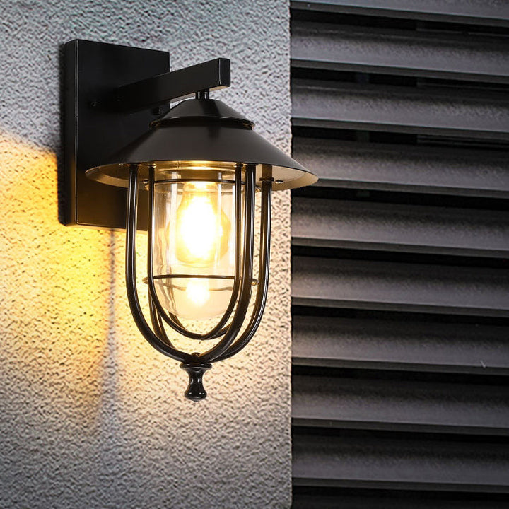 Traditional Vintage Birdcage Iron Glass 1-Light Wall Sconce Lamp For Outdoor Patio | Bowlift