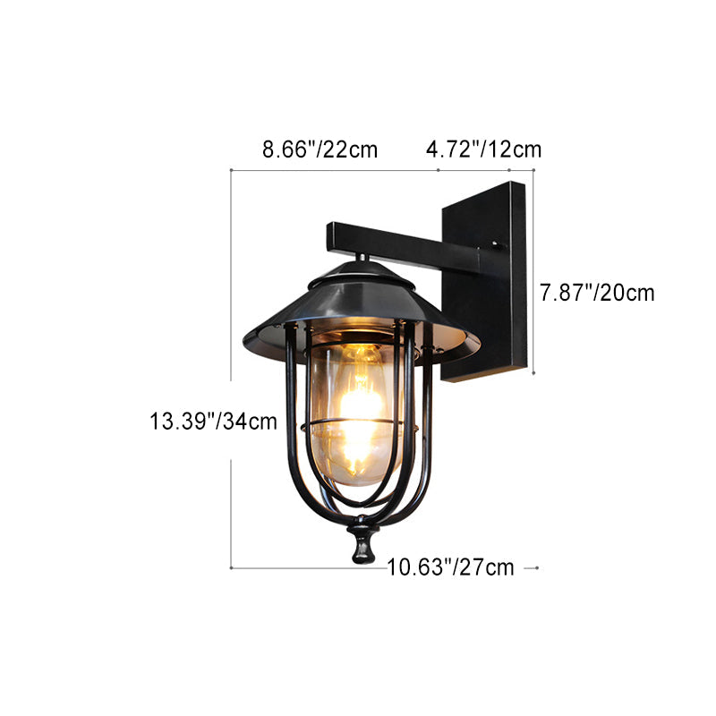 Traditional Vintage Birdcage Iron Glass 1-Light Wall Sconce Lamp For Outdoor Patio | Bowlift
