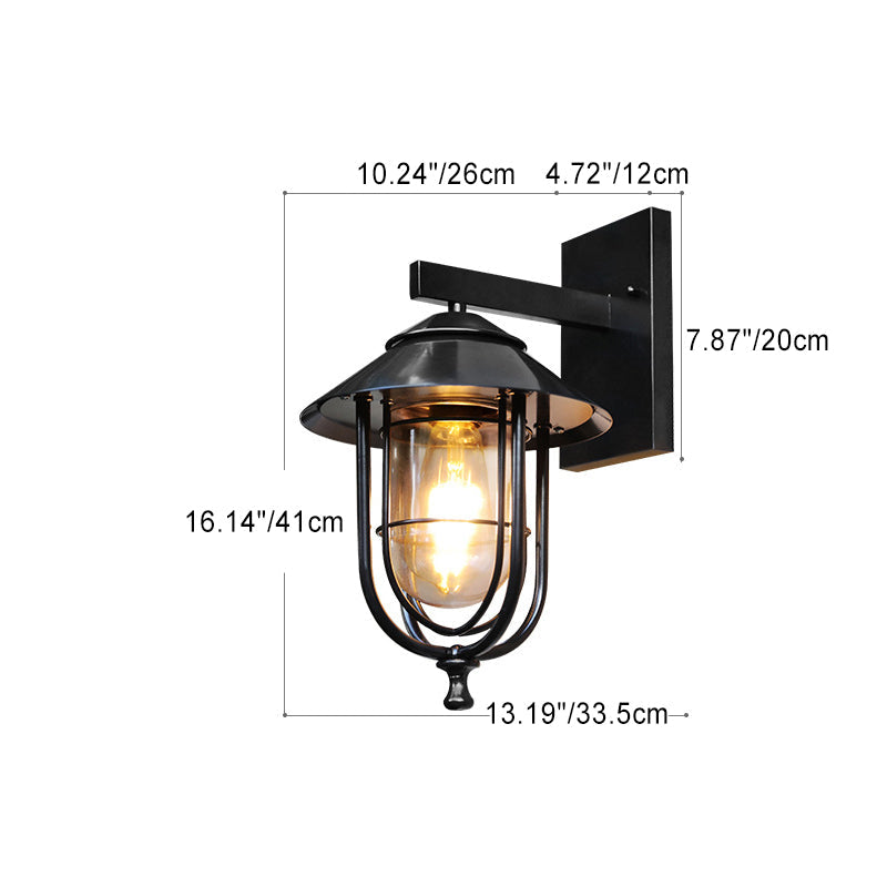 Traditional Vintage Birdcage Iron Glass 1-Light Wall Sconce Lamp For Outdoor Patio | Bowlift