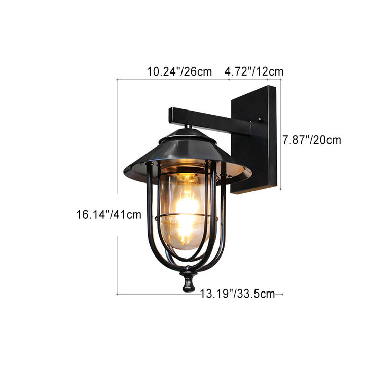 Traditional Vintage Birdcage Iron Glass 1-Light Wall Sconce Lamp For Outdoor Patio | Bowlift