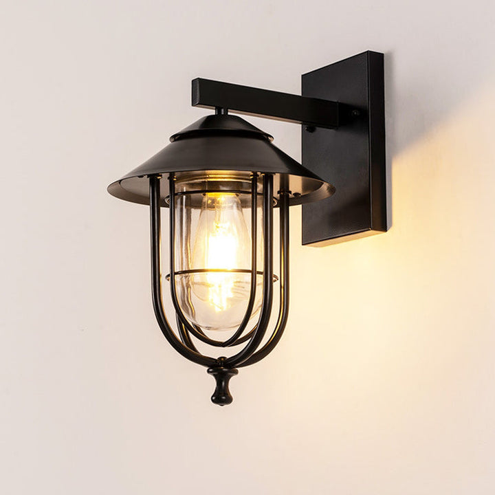 Traditional Vintage Birdcage Iron Glass 1-Light Wall Sconce Lamp For Outdoor Patio | Bowlift