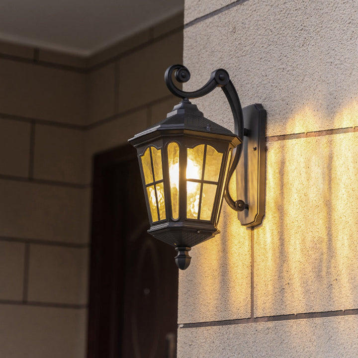 Traditional European Lantern Waterproof Aluminum Glass 1-Light Wall Sconce Lamp For Outdoor Patio | Bowlift