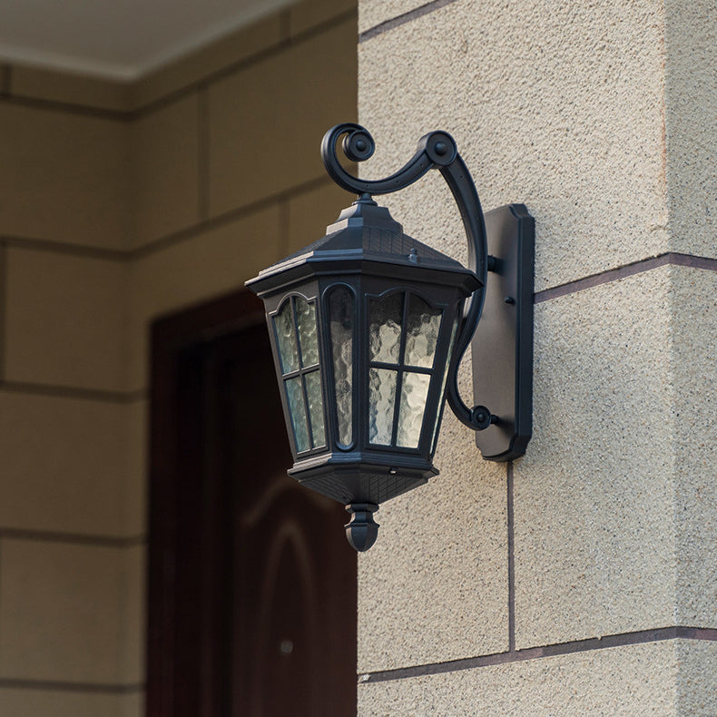 Traditional European Lantern Waterproof Aluminum Glass 1-Light Wall Sconce Lamp For Outdoor Patio | Bowlift