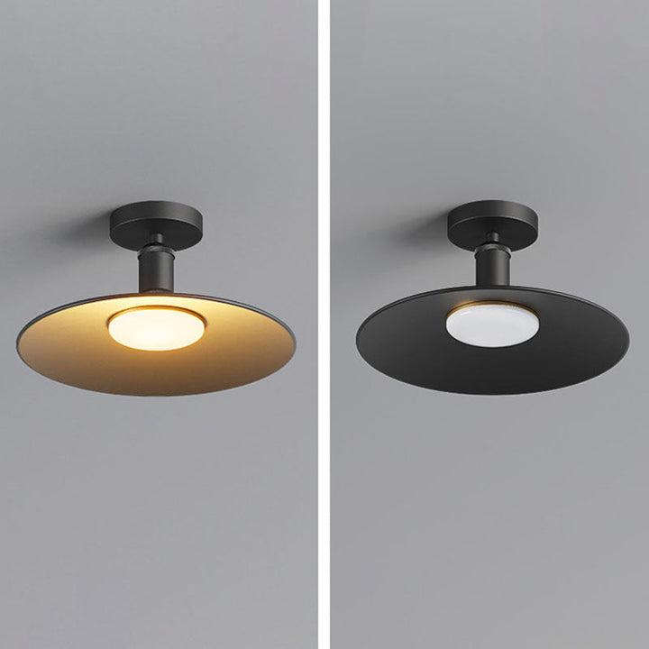 Contemporary Industrial Waterproof Aluminum Round 1-Light Semi-Flush Mount Ceiling Light For Outdoor Patio | Bowlift