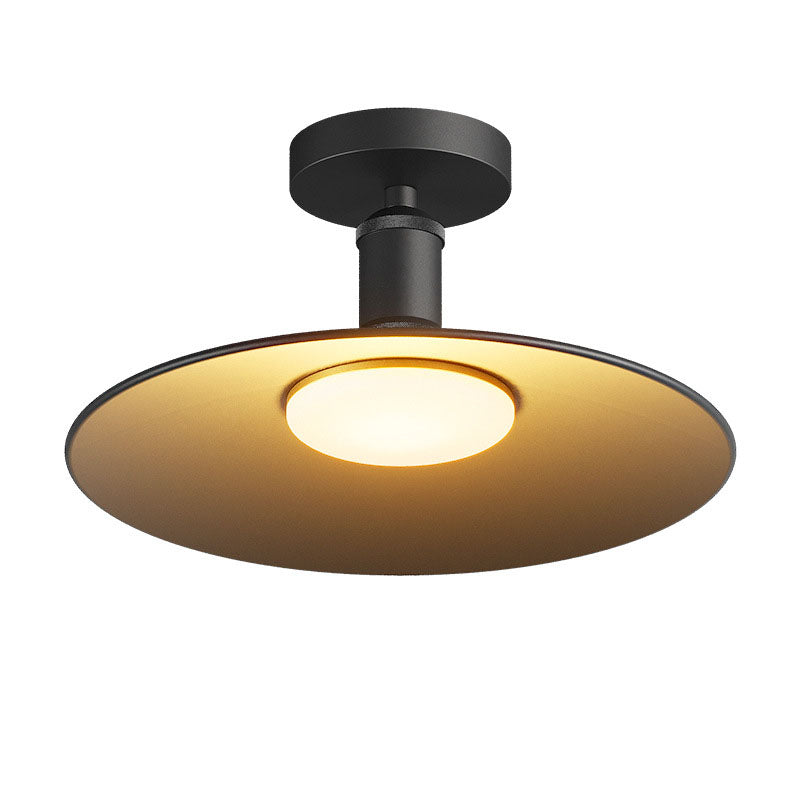 Contemporary Industrial Waterproof Aluminum Round 1-Light Semi-Flush Mount Ceiling Light For Outdoor Patio | Bowlift