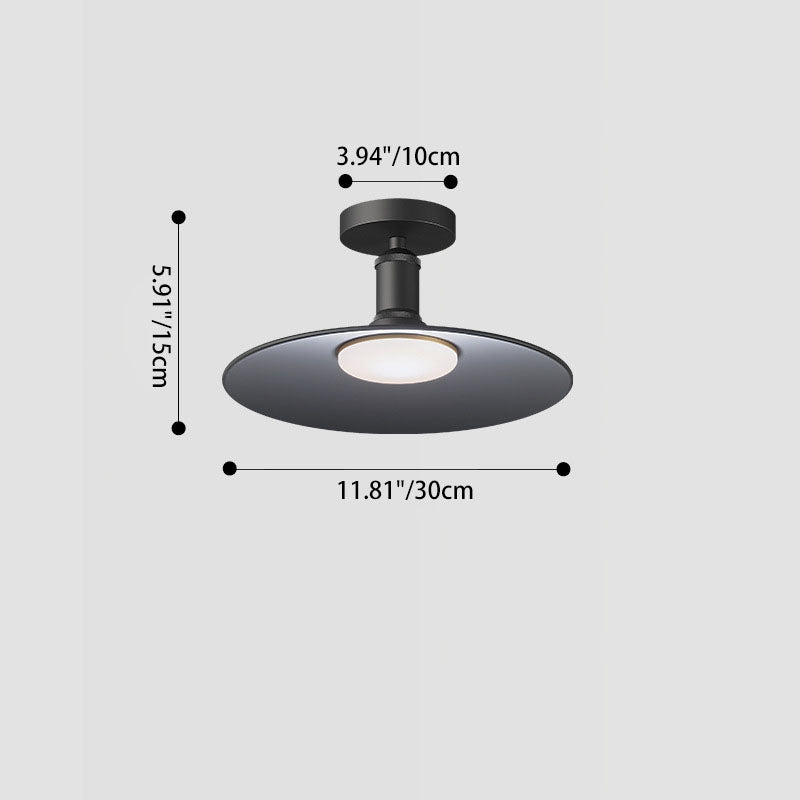 Contemporary Industrial Waterproof Aluminum Round 1-Light Semi-Flush Mount Ceiling Light For Outdoor Patio | Bowlift
