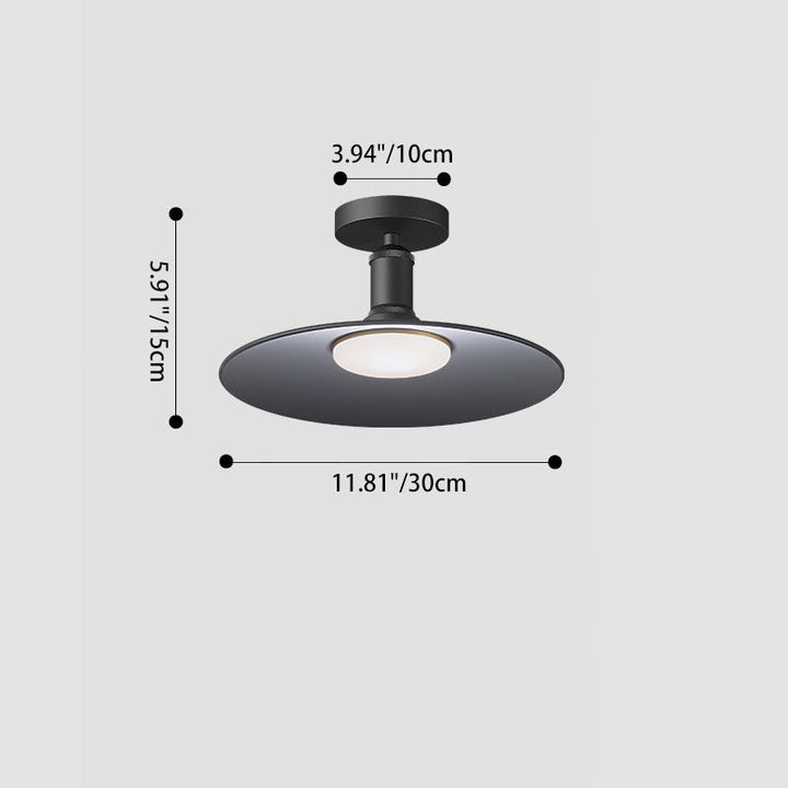 Contemporary Industrial Waterproof Aluminum Round 1-Light Semi-Flush Mount Ceiling Light For Outdoor Patio | Bowlift