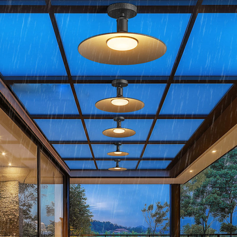 Contemporary Industrial Waterproof Aluminum Round 1-Light Semi-Flush Mount Ceiling Light For Outdoor Patio | Bowlift