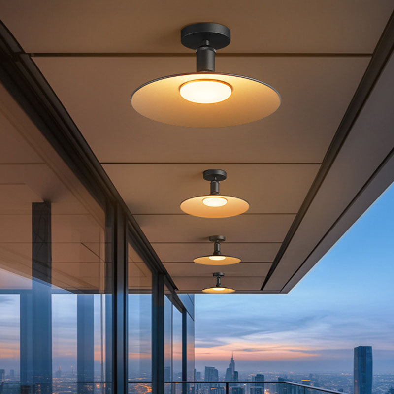 Contemporary Industrial Waterproof Aluminum Round 1-Light Semi-Flush Mount Ceiling Light For Outdoor Patio | Bowlift