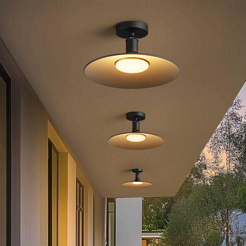 Contemporary Industrial Waterproof Aluminum Round 1-Light Semi-Flush Mount Ceiling Light For Outdoor Patio | Bowlift