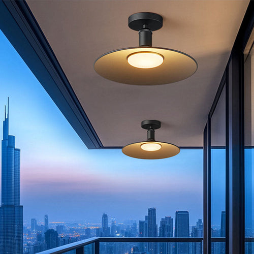 Contemporary Industrial Waterproof Aluminum Round 1-Light Semi-Flush Mount Ceiling Light For Outdoor Patio | Bowlift
