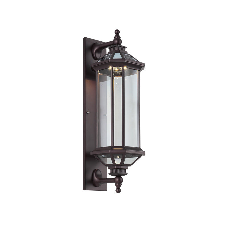 Traditional Vintage Octagonal Square Waterproof Glass Aluminum 1-Light Wall Sconce Lamp For Outdoor Patio | Bowlift
