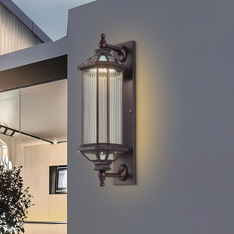 Traditional Vintage Octagonal Square Waterproof Glass Aluminum 1-Light Wall Sconce Lamp For Outdoor Patio | Bowlift