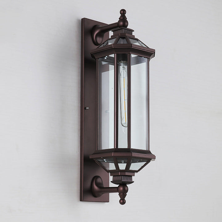 Traditional Vintage Octagonal Square Waterproof Glass Aluminum 1-Light Wall Sconce Lamp For Outdoor Patio | Bowlift