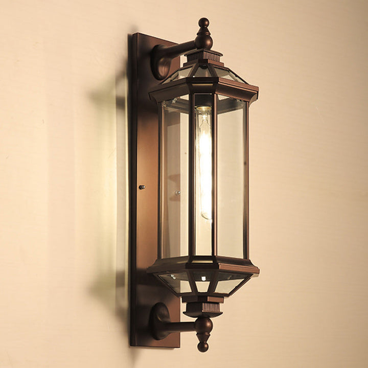 Traditional Vintage Octagonal Square Waterproof Glass Aluminum 1-Light Wall Sconce Lamp For Outdoor Patio | Bowlift