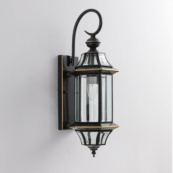 Traditional Vintage Round Cylinder Glass Copper 1-Light Wall Sconce Lamp For Garden | Bowlift